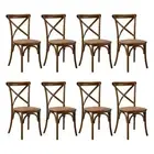 Oikiture 8PCS Crossback Dining Chair Solid Birch Timber Wood Rattan Seat Walnut