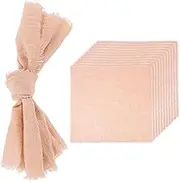 uxcell 12Pcs Handmade Cloth Napkins, 16.5x16.5 Inch Cotton Napkins with Fringe Square Rustic Table Napkin for Wedding Party Dinner Table Decor Bridal Shower, Apricot