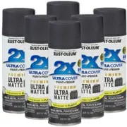 6 Cans - RUST-OLEUM 2X ULTRA COVER PAINT & PRIMER IN ONE - 357856 MATT BLACK