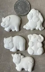 MINI ANIMAL Ceramic Bisque Set(5pc)Cow•Pig•Hippo•Monkey •Elephant•Ready 2 paint•