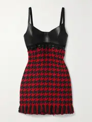 [MONSE] MONSE - Leather-trimmed Fringed Knitted Mini Dress - Red - US2 US 2 Red