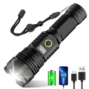 Flashlights High Lumens Rechargeable, 990000LM LED Super Bright Flash Black