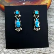 Sterling silver turquoise inlay teardrop stud earring #1, simple design Carina