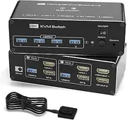 KVM Switch 2 Monitors 2 Computers, 8K HDMI+DP Dual Monitor KVM Switch, USB 3.0 Hub for 2 PC Share 2 Screens, Support Extended/Copy Mode with Desktop Controller with 2 USB Cables & Desktop Controller
