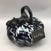 Nicole Miller Hand Blown Art Glass Pumpkin Black White Spots Designer Fall Decor