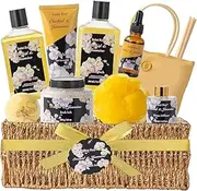 Orchid & Jasmine Bath and Body Gift Basket, Body Lotion, Bath Bomb, Home Diffuser, Bath Salts