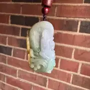 Grade A Burma Jadeite Pendant "悟道" Enlightenment Meditation 浪花悟道 三彩 黃加綠