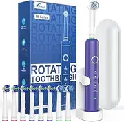 Rtauys R6 Rotating Electric Toothbrush for Adults with 4 Brush Heads, Travel Electric Toothbrush with Portable Case, 2.5 Hours Charge for 120 Days, 5 Modes Rechargeable Toothbrush, Blue