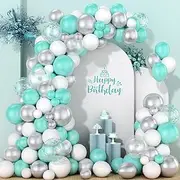 Teal Blue Balloon Garland Arch Kit, 113 Pcs Matte Tiffany Blue White Silver Balloons With Confetti Transparent Balloon For Boy Birthday Wedding Engagement Anniversary Valentine Bridal Baby Shower Deco