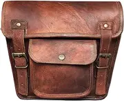 Vintage Craft Shop Leather Side Pouch | Motorcycle Bag Saddlebags | Handlebar Sissy Bar | Panniers Travel Tool Bag for Bike and Bicycle 11 x 3 x 9 Inches