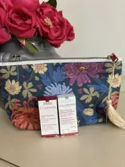 Makeup Bag Pouch & 2 Clarins Samples Day Cream / Purifying Gentle Cleanser New