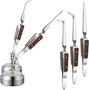Lanties 5 Pcs Soldering Tweezers Set 3 Pcs Cross Lock Solder Tweezer 2 Pcs Jewelry Third Hand Tools with Base 360° Rotation for Jewelry Making, Welding, Repairing