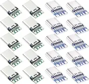 tunghey 20Pack USB 3.1 Type C Connector 24 Pins Female Male Plug Socket Receptacle Adapter to Solder Wire & Cable 24P PCB Board Support Module (10xMale+10xFemale)