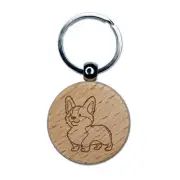 Pembroke Welsh Corgi Standing Dog Engraved Wood Round Keychain Tag Charm