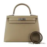 HERMES KELLY D年 EPSOM 牛皮手提/肩背兩用凱莉包(28CM/18大象灰/銀釦)