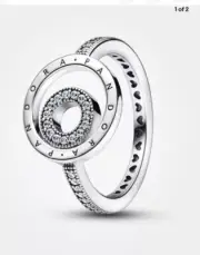 PANDORA Signature Logo Circles Pave Ring US 5 S925 Proof of purchase available