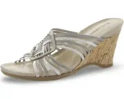 Naturalizer Womens Victory Silver Metallic Strappy Slip on Wedge Sandals 9M