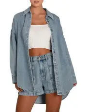 [Belle & Bloom] Into Him Oversized Denim Shirt in Stonewash