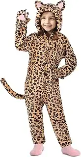 GIFTINBOX Cheetah Costume Kids, Zip-Up Hooded Onesie Cheetah Girls Costume, Halloween Animal Costumes for Kids