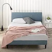 Zinus Liam Double Bed Frame Fabric Upholstered Platform Contemporary Mattress Support - Light Blue