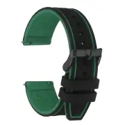 Silicone Watch Bands 22mm Soft Watch Bands with Frosted Buckle, Black Green
