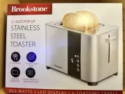 BROOKSTONE 2-SLICE STAINLESS STEEL TOASTER TOUCH-SCREEN LED DISPLAY - NEW IN BOX