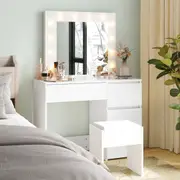 Advwin Dressing Table Stool Set 12 LED Bulbs Makeup Mirror White