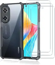 NUCNOK Case for Oppo A98 5G + [3 Pack] Tempered Glass Screen Protectors,Transparent Shockproof Protective Phone Cover Slim Fit Hard PC Clear Back with Soft Silicone Bumper Case