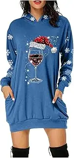 [Generic] Christmas Dress Women's Christmas Hoodie Dress Long Hoodie Pullover with Print Leisure Christmas Dresses Christmas Hoodie Hoodies for Christmas Costume, 6-blue, Large