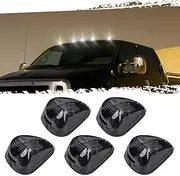 5pcs Black Smoked Lens Amber LED Cab Roof Top Marker Lamp Clearance Running Light For 1999-2016 Ford E/F (Smoked Lens & White LED)