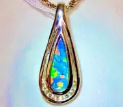 GIA Elegant Long "Rain Drop Shaped" 18k White Gold Fire Opal Pendant Necklace