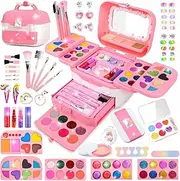 Girls Makeup Kit for Kids, 72 Pcs Washable Real Cosmetic & Pink Travel Cosmetic Case, Non-Toxic Make Up Set Toys Toddler Makeup Kit, Princess Dress Up Kit Christmas & Birthday Gift for 3-12 Age Girl