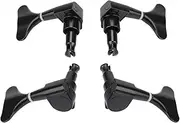 2L2R Fishtail Shaped Button Sealed Bass Guitar Tuning Pegs Machine Heads REPLACEMENT GEAR CLOSED DESIGN DIY MAINTENANCE Silver Black (Black)