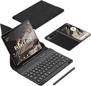 [Jarttarn] Wireless Keyboard Leather Cover Compatible with Google Pixel Fold Magnetic Folding Flip Stand Keyboard Case with Pen Slot for Pixel Fold (Black)