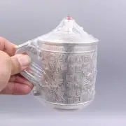 Fine Silver 999 Mug Cup Coffe Cup Handmade Handle Fu Water Tea Cup with Lid