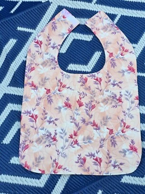 Handmade Adult Special Needs bib quilted pink floral flowers leaves women's