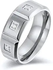 [ATRVWPO] 8Mm Titanium Steel with Diamonds Brushed Ring, European And American Style with Diamonds Couple Ring