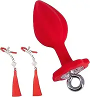 Waterproof Luxury Base Butt Plug Silicone Massage Butt Plug with Women Training Adjustable Nipple Clamp Anal Sex Toy