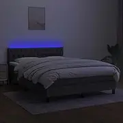 Bed Furniture Box Spring Bed with Mattress&LED Dark Grey 153x203 cm Queen Size Fabric