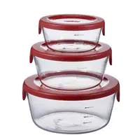 在飛比找蝦皮購物優惠-日本製HARIO圓形三入 玻璃保鮮盒 紅色