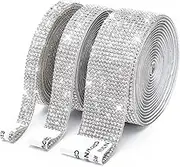 3 Rolls 6.6 Yards Self-Adhesive Crystal Rhinestone Diamond Ribbon - DIY Diamond Ribbon Stickers with 2 mm Rhinestones for Arts Crafts,Bling Silver Ribbon Rolls for Phone,Car Decoration(Silver)