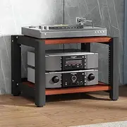 AV Media Stand, Freestanding Stereo Stand Cabinet, Space-Saving Audio Tower Rack with Adjustable Shelves, Rustic Stereo Cabinet Audio Rack Tower, Gaming Device Stand,Walnut 2 Tiers