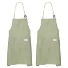 2Pack Kitchen Cooking Aprons Adjustable Chef Apron 2 Pockets Green Stripes