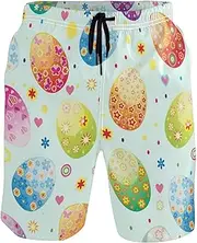 [GuoChe] Men's Swim Trunks Happy Easter Colorful Eggs Ctue Quick Dry Bathing Suits Hot Summer Swim Trunks Mesh Lining