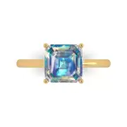 2.5 ct Asscher Cut Blue Moissanite Wedding Bridal Promise Ring 14k Yellow Gold