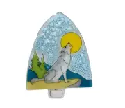 Fused Art Glass Howling Wolf Moon Night Light Plug into Wall Wolf 4.3"H