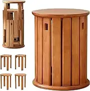 Wooden Stackable Stools Set of 4, Minimalist Stacking Stool, Solid Wood End Table & Multi-Functional Stacking Stool for Space Saving Wood Versatile Stools for Living Room, Bedroom Cherry
