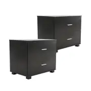 2X Bedside Tables Storage Cabinet Nightstand 2 Drawer Legs ETTA BLACK
