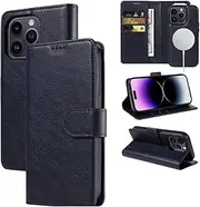 Magnetic Front and Back Detachable Premium Leather Wallet Flip Case for iPhone (Compatible with Mag Safe Devices), Shockproof and Scratch Resistant Cover (Black, iPhone 14 plus/15 Plus)