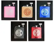 Personalized Flask Gift Box w/Funnel + "Monogram" Flask, Party Favor, Birthdays